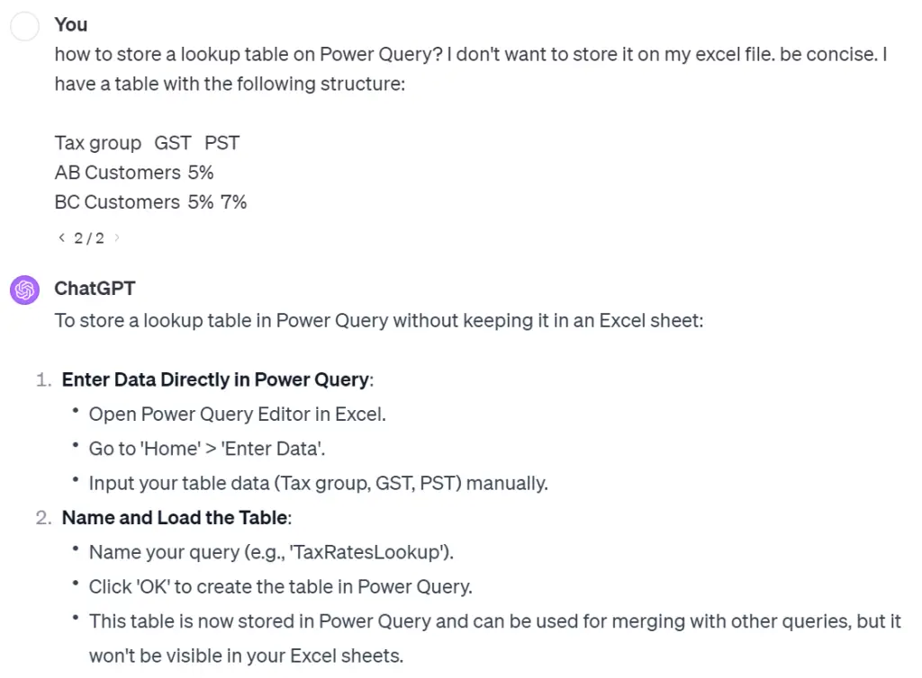 how to store a lookup table on Power Query? I don't want to store it on my excel file. 