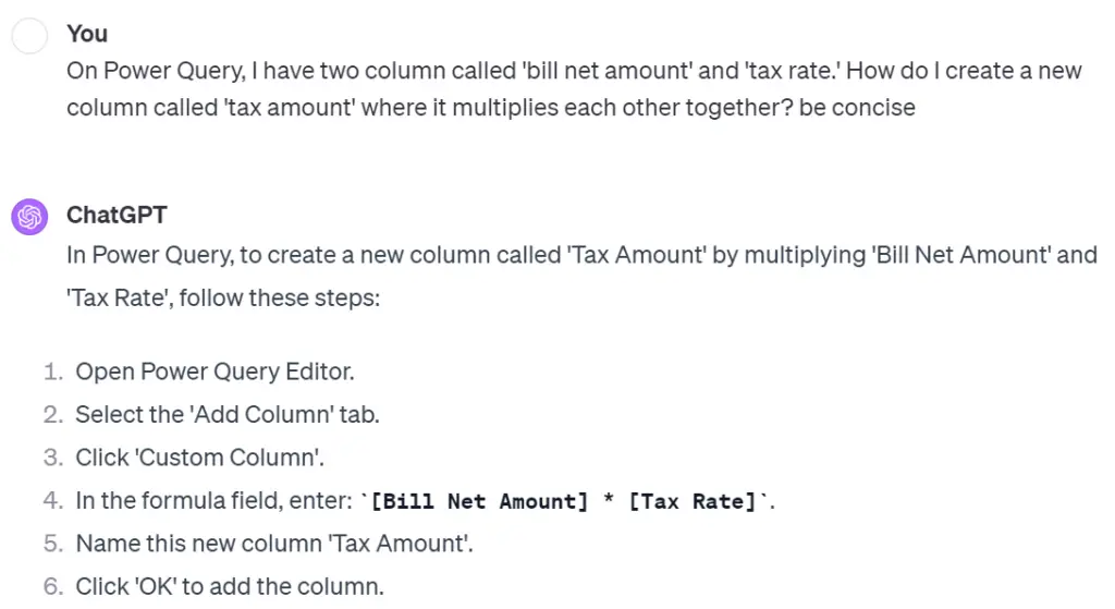 On Power Query, I have two column called 'bill net amount' and 'tax rate.' How do I create a new column called 'tax amount' where it multiplies each other together?